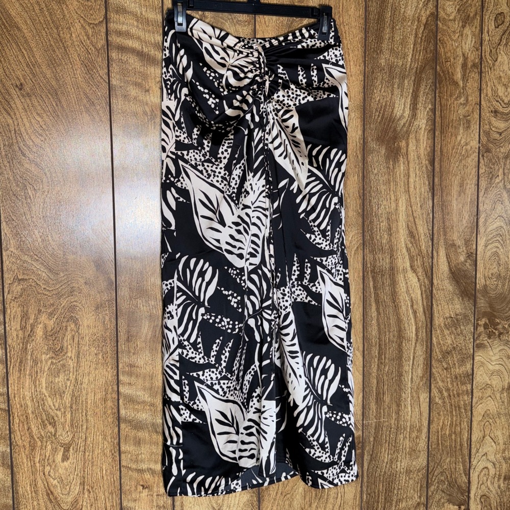 Future Collective Alani Noelle Tropical Leaf Midi Skirt Ruched Tie Front size XS
